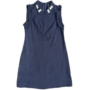 Navy Blue Women Dress with Floral Collar